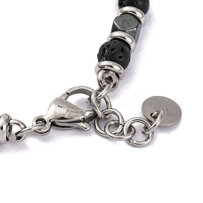 Natural Lava Rock & Magnetic Synthetic Hematite Round Beaded Bracelet X-BJEW-P339-02P-08-1