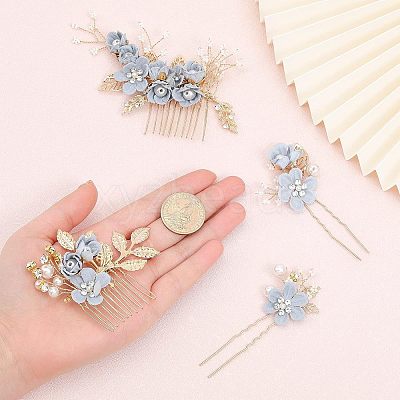 Bridal Alloy Rhinestone Hair Combs & Hair Forks Set PHAR-WH0015-06G-1