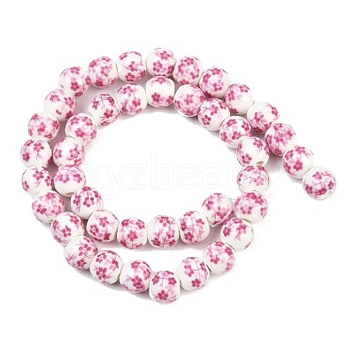 Handmade Flower Printed Porcelain Ceramic Beads Strands X-PORC-M005-8mm-03-1