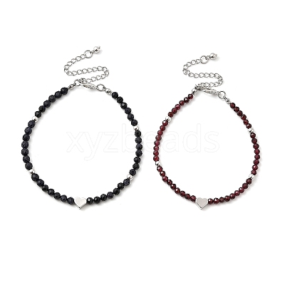 2Pcs Natural Garnet & Synthetic Blue Goldstone Round Beaded Bracelets for Men Women BJEW-JB12336-1