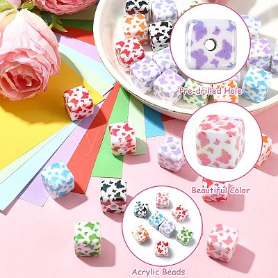 30Pcs UV Plating Acrylic Printed Beads MACR-CJ0002-10-1