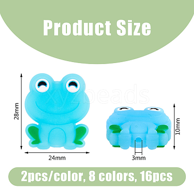 16Pcs 8 Colors Frog Luminous Food Grade Eco-Friendly Silicone Focal Beads SIL-DC0001-21-1