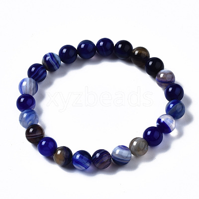Natural Striped Agate/Banded Agate Beaded Stretch Bracelets BJEW-Q692-03E-1