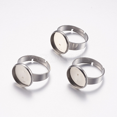 Non-Tarnish Adjustable 304 Stainless Steel Finger Rings Components X-STAS-F149-18P-B-1