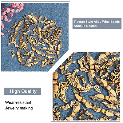 200Pcs 10 Styles Tibetan Style Alloy Wing Beads TIBEB-PH0001-05-1