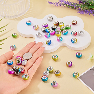 44Pcs 11 Colors Two Tone Opaque Resin Rondelle European Beads RESI-TA0005-48-1