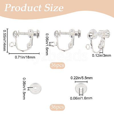 36Pcs Brass Screw On Clip-on Earring Findings KK-SP0001-18S-1