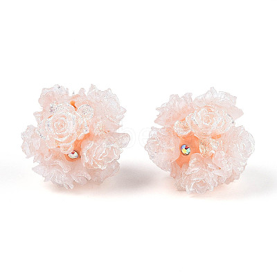 Polymer Clay Rhinestone Beads with Embossed Resin Roses RESI-T059-01A-03-1