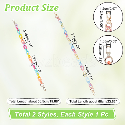 2Pcs 2 Style Spray Painted Rainbow Color Acrylic Chain Bag Handles AJEW-WR0001-68-1
