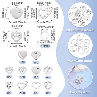 10Pcs 10 Styles 201 Stainless Steel Pendants STAS-TA0003-45-1