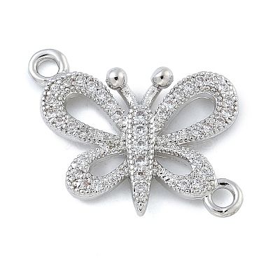 Rack Plating Brass Micro Pave Clear Cubic Zirconia Butterfly Connector Charms KK-A234-077P-1