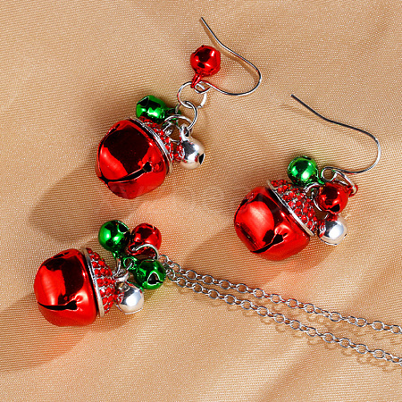 Christmas Bell Alloy Rhinestone Pendant Necklaces & Dangle Earrings Sets WG37E36-03-1