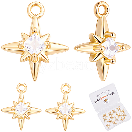14Pcs Brass Micro Pave Cubic Zirconia Pendants KK-BBC0028-17-1