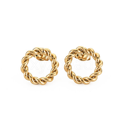 Ion Plating(IP) 304 Stainless Steel Twist Rope Ring Stud Earrings for Woman EJEW-N097-006LG-1