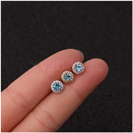 316L Surgical Stainless Steel Micro Pave Sky Blue Cubic Zirconia Cartilage Earrings WG35DE6-09-1