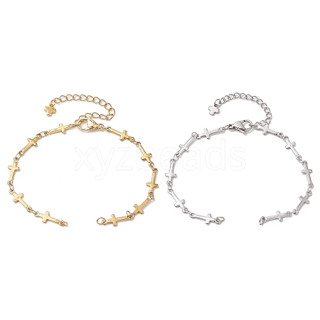 2Pcs 2 Colors 304 Stainless Steel Cross Link Chain Bracelet Making AJEW-JB01299-1