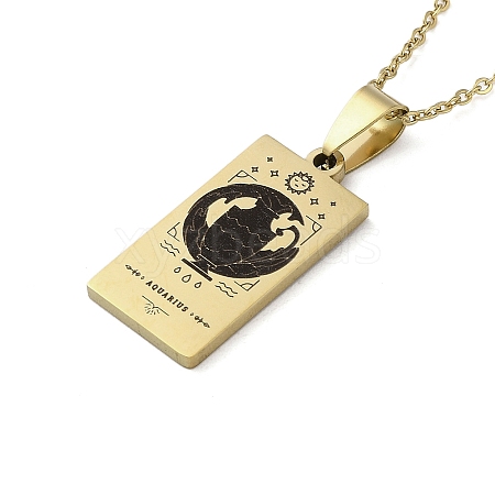 304 Stainless Steel Black Enamel Rectangle with Constellation Pendant Necklaces NJEW-I128-01A-1