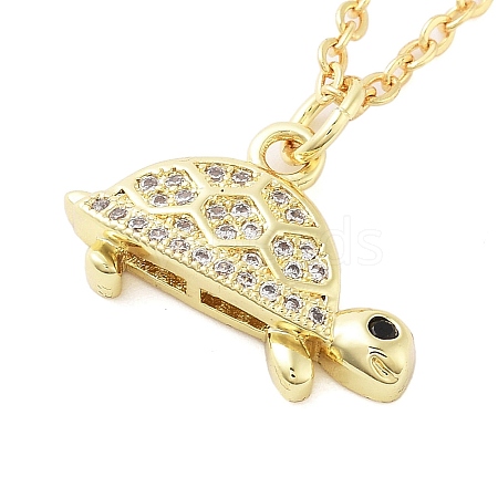 Brass Micro Pave Clear Cubic Zirconia Cable Chain Tortoise Pendant Necklaces for Women NJEW-M009-01G-A-1