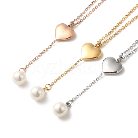 Vacuum Plating 304 Stainless Steel Heart Pendant Lariat Necklace NJEW-G125-03-1