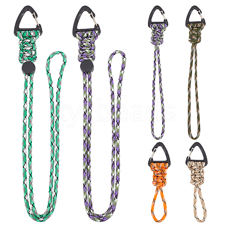  6Pcs 6 Styles Umbrella Cord Line Rope Keychain Carabiner AJEW-NB0003-53-1