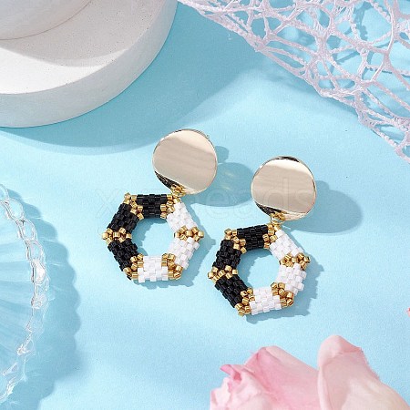 Glass Hexagon Stud Earrings EJEW-MZ00306-1