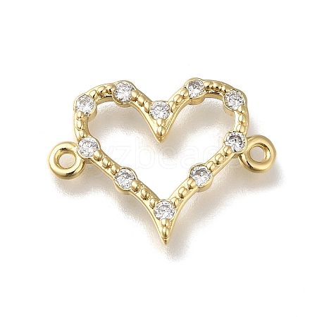 Rack Plating Brass Pave Clear Cubic Zirconia Heart Links Connector Charms KK-K373-11A-G-1
