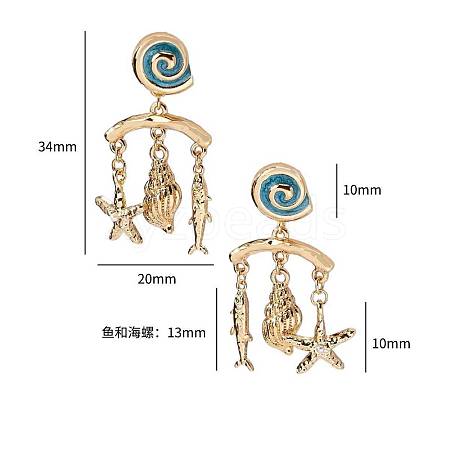 Ocean Theme 304 Stainless Steel Porcelain Shell Shape Dangle Stud Earrings FS-WGD34F1-04-1