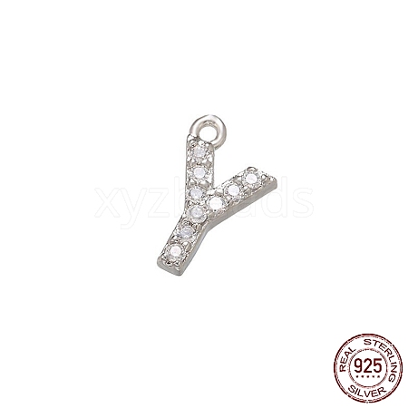 Real Platinum Plated Rhodium Plated 925 Sterling Silver Micro Pave Clear Cubic Zirconia Charms STER-P054-10P-Y-1