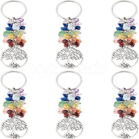 SUPERFINDINGS 6Pcs Natural Gemstone Keychain KEYC-FH0001-14-1