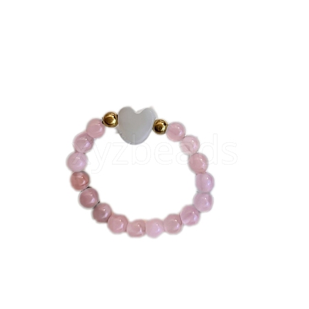 Round Natural Rose Quartz Stretch Rings PW-WG2083B-02-1