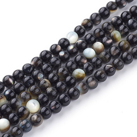 Natural Black Lip Shell Bead Strands X-SSHEL-Q298-02-1