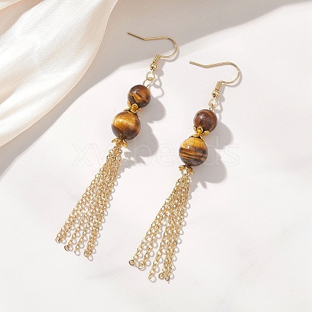Tiger Eye Beads Dangle Earrings EJEW-JE06894-1