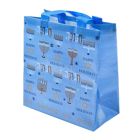 Hanukkah Theme Non-Woven Reusable Folding Gift Bags with Handle ABAG-NH0001-01C-1