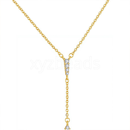 Brass Micro Pave Clear Cubic Zirconia Tassel Lariat Y Necklaces for Women WGB9A21-01-1