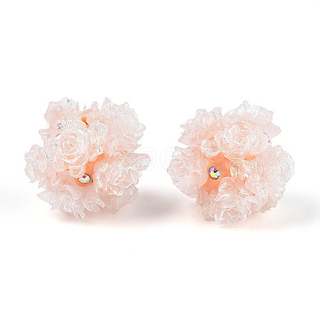 Polymer Clay Rhinestone Beads with Embossed Resin Roses RESI-T059-01A-03-1