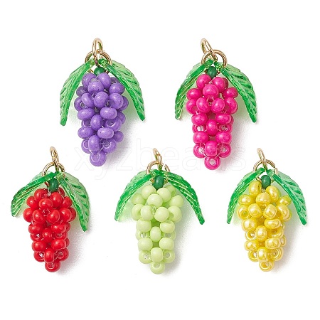 Glass Seed Beaded Grape Pendants PALLOY-MZ00467-1