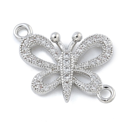 Rack Plating Brass Micro Pave Clear Cubic Zirconia Butterfly Connector Charms KK-A234-077P-1