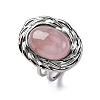 Oval Natural Rose Quartz Finger Rings RJEW-M063-01P-11-4
