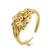 Rack Plating Brass Micro Pave Clear Cubic Zirconia Cuff Finger Rings for Women RJEW-M028-32G-03-2