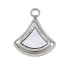 304 Stainless Steel Pave Synthetic Shell Fan Charms STAS-P402-03A-P-1