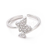 Clear Cubic Zirconia Butterfly with Flower Open Cuff Ring RJEW-I094-12P-2