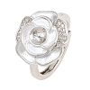 Flower Brass Micro Pave Cubic Zirconia & Enamel Cuff Ring Settings KK-CBAC351-06P-05-2