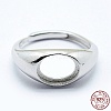 Anti-Tarnish Rhodium Plated 925 Sterling Silver Finger Ring Components STER-G027-02P-4