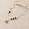 European Faceted Natural Tiger Eye 304 Stainless Steel Alphabet Pendant Necklaces QN9691-4-1