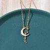 Brass Micro Pave Clear Cubic Zirconia White Moon with Star Pendant 304 Stainless Steel Chain Necklaces for Women NJEW-D341-11G-3