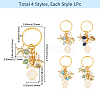 4Pcs 4 Colors Ocean Series Natural White Jade & Lapis Lazuli & Green Aventurine & Synthetic Turquoise & 304 Stainless Steel Starfish Shell Shape Turtle Keychains KEYC-SP00006-2