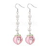 ABS Plastic Imitation Pearl Beads & Resin Peach Dangle Earrings EJEW-JE05834-1