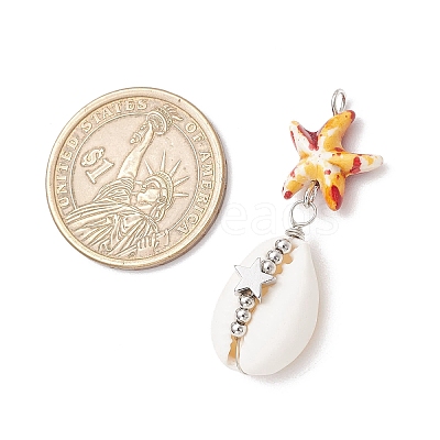 5Pcs 5 Colors Starfish Dyed Synthetic Turquoise & Natural Cowrie Shell Pendants PALLOY-JF03936-1
