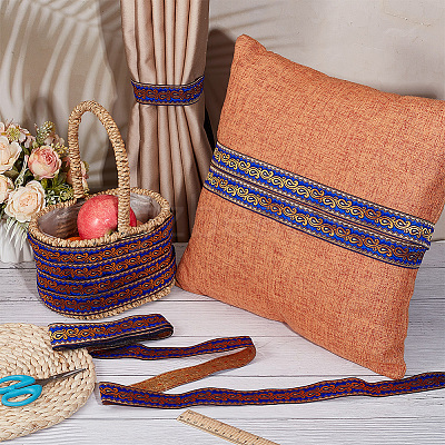 Ethnic Style Polyester Jacquard Leaf Ribbons SRIB-WH0011-198A-1