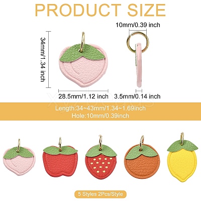 10Pcs 5 Styles Fruit Series Microfiber Leather Pendants FIND-CJ0005-21-1
